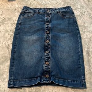 Denim button down knee length skirt